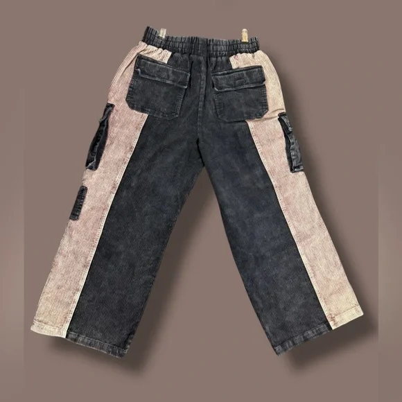 Stoosh Black and Tan Corduroy Color Block Cargo Pants - Picture 2 of 10